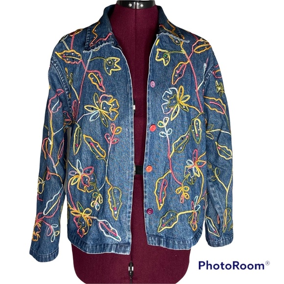 Tantrums Embroidered Floral Denim Jacket Vintage Size S - Picture 1 of 11